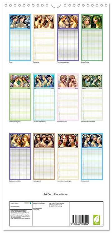 Produktbild: Familienplaner 2026 - Art Deco Freundinnen mit 5 Spalten (Wandkalender, 21 x 45 cm) CALVENDO