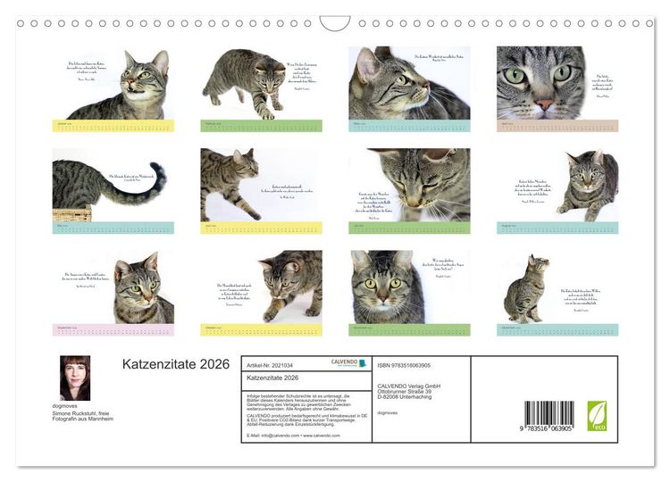 Produktbild: Katzenzitate 2026 (Wandkalender 2026 DIN A3 quer), CALVENDO Monatskalender