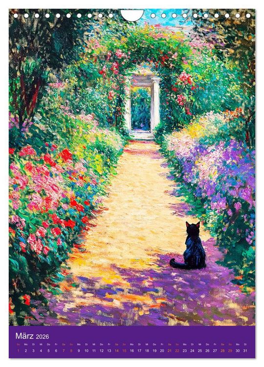 Produktbild: Katzen und Kunst - Samtige Herrscher der impressionistischen G&auml;rten (Wandkalender 2026 DIN A4 hoch), CALVENDO Monatskalender