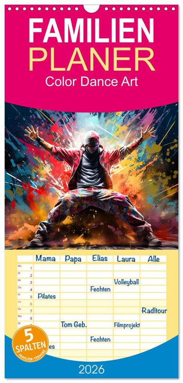Produktbild: Familienplaner 2026 - Color Dance Art mit 5 Spalten (Wandkalender, 21 x 45 cm) CALVENDO