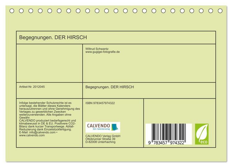 Produktbild: Begegnungen. DER HIRSCH (Tischkalender 2026 DIN A5 quer), CALVENDO Monatskalender
