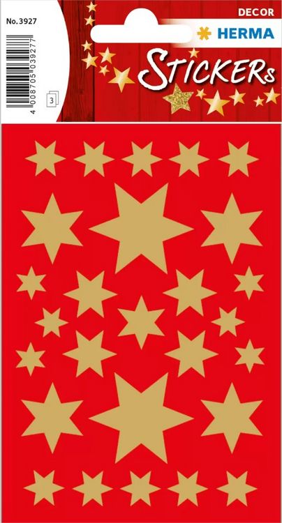 Produktbild: Herma Sticker Sterne Gold 423 St&uuml;ck, Stern Sticker aus Goldpapier f&uuml;r Advent & Weihnachten, verschiedene Gr&ouml;&szlig;en