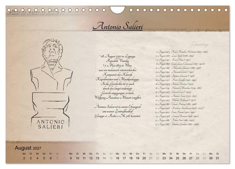 Produktbild: Von Mozart bis Beethoven (Wandkalender 2027 DIN A4 quer), CALVENDO Monatskalender