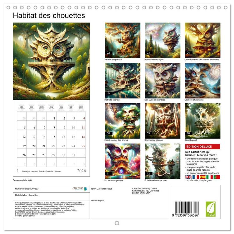 Produktbild: Habitat des chouettes (Calendrier mural carr&eacute; 2026 30x30 cm) Calendrier double avec une page pour vos prises de notes