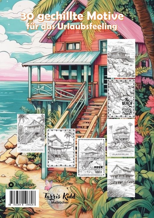 Produktbild: Tropische Strandh&auml;user Malbuch f&uuml;r Erwachsene - 30 gechillte Motive f&uuml;r das Urlaubsfeeling - Sommer Malbuch
