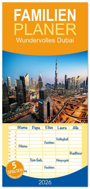 Produktbild: Familienplaner 2026 - Wundervolles Dubai mit 5 Spalten (Wandkalender, 21 x 45 cm) CALVENDO