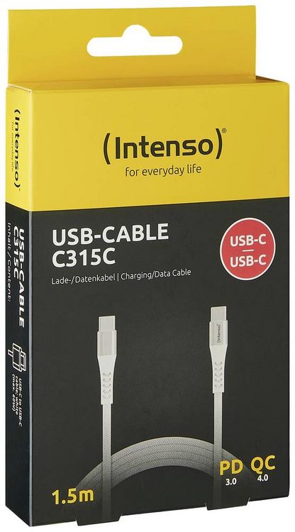 Produktbild: Intenso USB-Kabel USB 2.0 USB-C&reg; Stecker, USB-C&reg; Stecker 1.50 m Wei&szlig; Stoff-Ummantelung 7901002