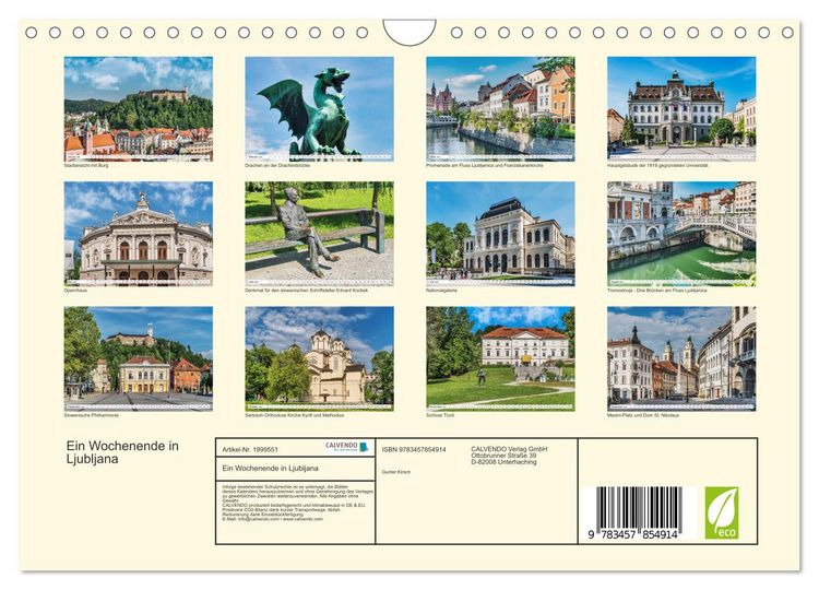 Produktbild: Ein Wochenende in Ljubljana (Wandkalender 2026 DIN A4 quer), CALVENDO Monatskalender
