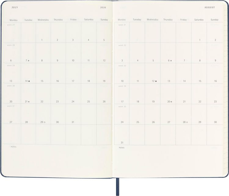 Produktbild: Moleskine 18 Monate Wochen Notizkalender 2025/2026, L/A5, 1 Wo = 1 Seite, Rechts linierte Seite, Fester Einband, Saphir
