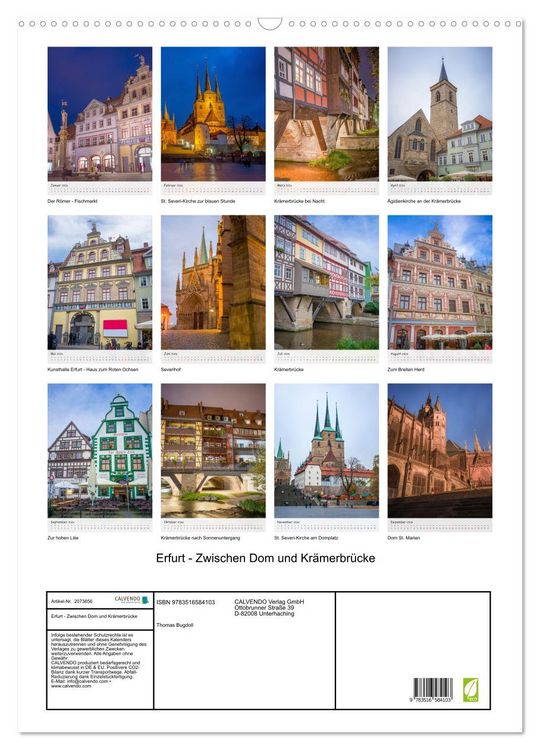 Produktbild: Erfurt - Zwischen Dom und Kr&auml;merbr&uuml;cke (Wandkalender 2026 DIN A2 hoch), CALVENDO Monatskalender