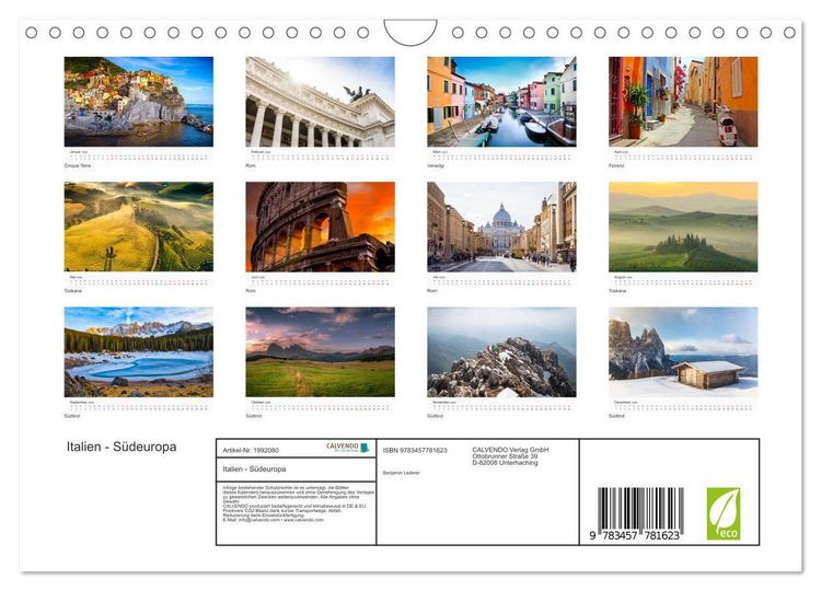 Produktbild: Italien - S&uuml;deuropa (Wandkalender 2026 DIN A4 quer), CALVENDO Monatskalender