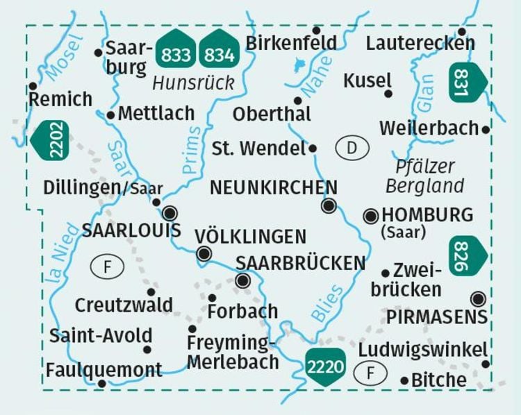 KOMPASS Wanderkarten-Set 825 Saarland, Offizielle Karte des Saarwald-Vereins e.V. (2 Karten) 1:50.000