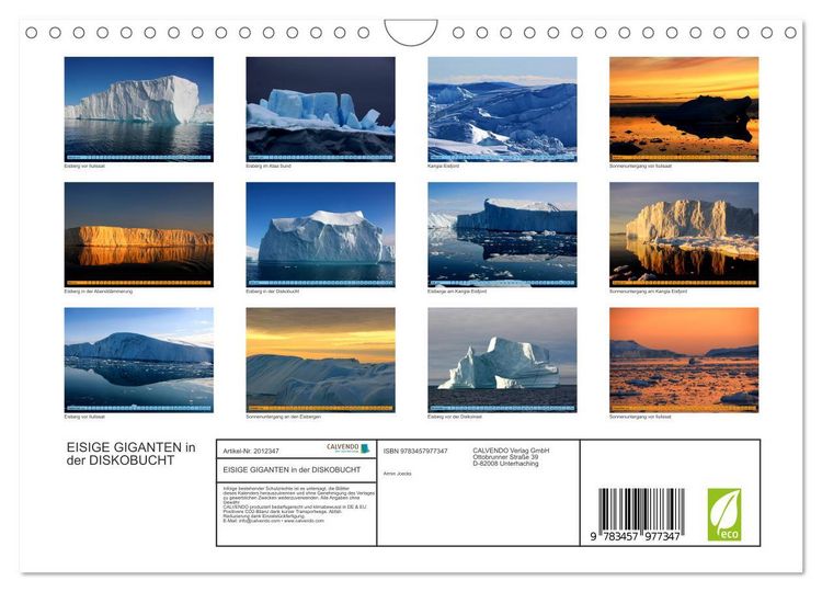 Produktbild: EISIGE GIGANTEN in der DISKOBUCHT (Wandkalender 2026 DIN A4 quer), CALVENDO Monatskalender
