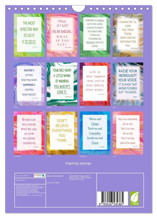 Produktbild: Inspiring sayings (Wall Calendar 2026 DIN A4 portrait), CALVENDO 12 Month Wall Calendar