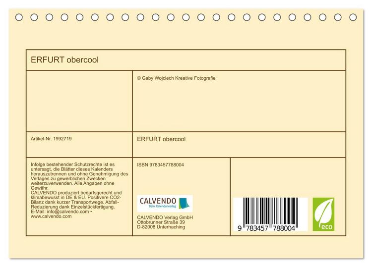 Produktbild: ERFURT obercool (Tischkalender 2026 DIN A5 quer), CALVENDO Monatskalender