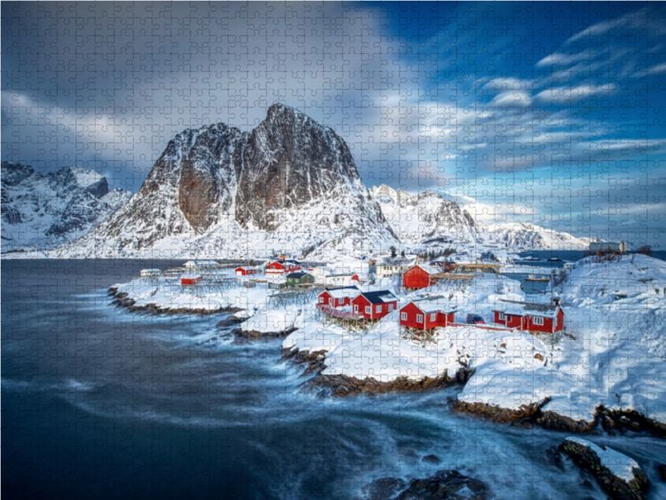 Produktbild: CALVENDO Puzzle Hamn&oslash;y auf den Lofoten nach einem Wintersturm | 1000 Teile Lege-Gr&ouml;&szlig;e 64x48cm Foto-Puzzle f&uuml;r gl&uuml;ckliche Stunden