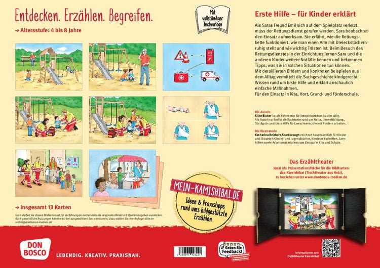 Produktbild: Notfall, Erste Hilfe, Rettungsdienst. Von den Aufgaben der Ersthelfer und was Kinder tun können. Kamishibai Bildkartenset