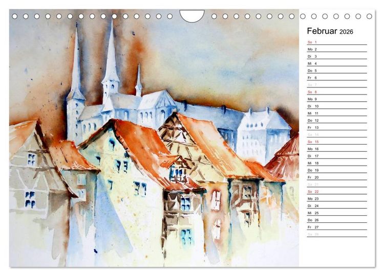 Produktbild: Aquarelle - quer durch Europa (Wandkalender 2026 DIN A4 quer), CALVENDO Monatskalender