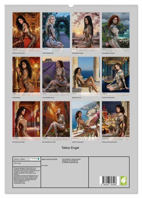 Produktbild: Tattoo Engel (hochwertiger Premium Wandkalender 2027 DIN A2 hoch), Kunstdruck in Hochglanz