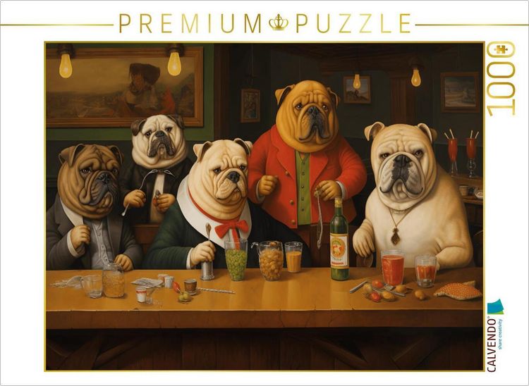 Produktbild: CALVENDO Puzzle F&uuml;nf Hunde stehen an der Theke in einer Bar | 1000 Teile Lege-Gr&ouml;&szlig;e 64x48cm Foto-Puzzle f&uuml;r gl&uuml;ckliche Stunden
