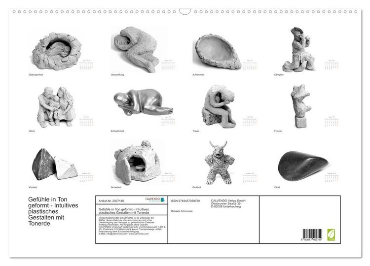 Produktbild: Gef&uuml;hle in Ton geformt - Intuitives plastisches Gestalten mit Tonerde (Wandkalender 2026 DIN A2 quer), CALVENDO Monatskalender