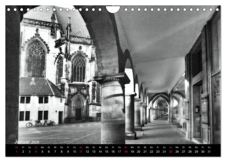 Produktbild: M&uuml;nster in schwarz-wei&szlig; gesehen (Wandkalender 2026 DIN A4 quer), CALVENDO Monatskalender