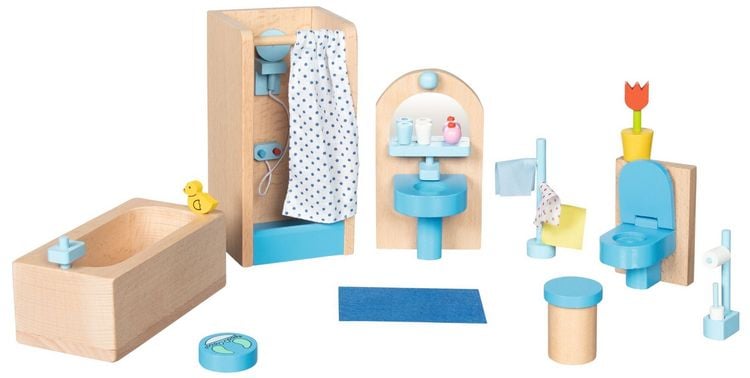 Produktbild: goki Puppenm&ouml;bel Badezimmer f&uuml;r Puppenhaus, Holz