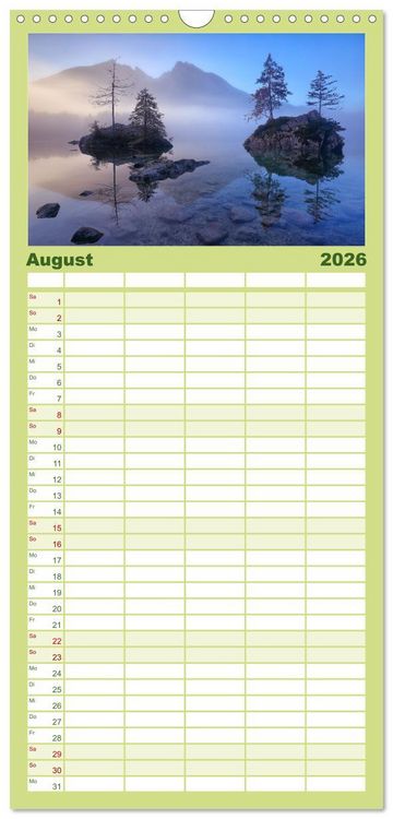 Produktbild: Familienplaner 2026 - Bergstille - Landschaften, die ber&uuml;hren mit 5 Spalten (Wandkalender, 21 x 45 cm) CALVENDO