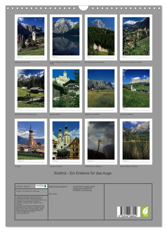 Produktbild: S&uuml;dtirol - Ein Erlebnis f&uuml;r das Auge (Wandkalender 2026 DIN A3 hoch), CALVENDO Monatskalender