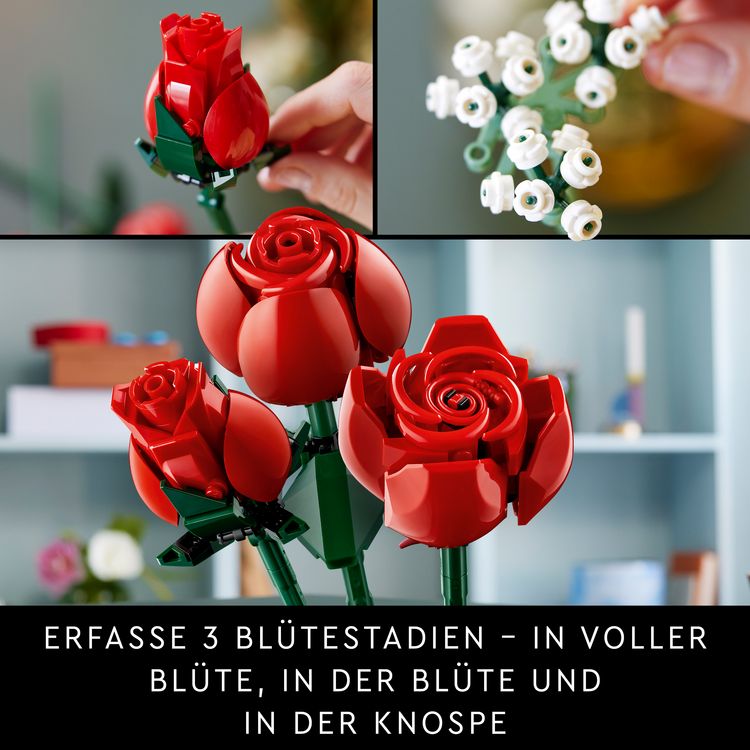 Produktbild: LEGO Botanicals 10328 Rosenstrau&szlig;, Kunstblumen Set mit k&uuml;nstlichen Rosen