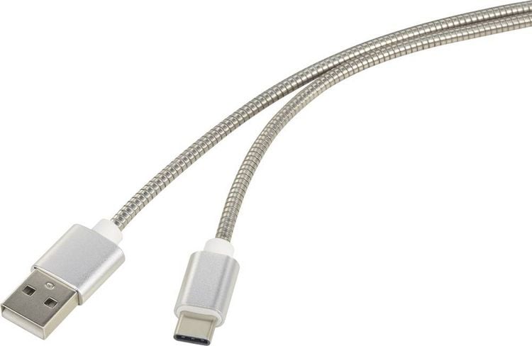 Produktbild: Renkforce USB-Kabel USB 2.0 USB-A Stecker, USB-C&reg; Stecker 0.50 m Silber Kabelmantel aus rostfreiem Stahl RF-4888674