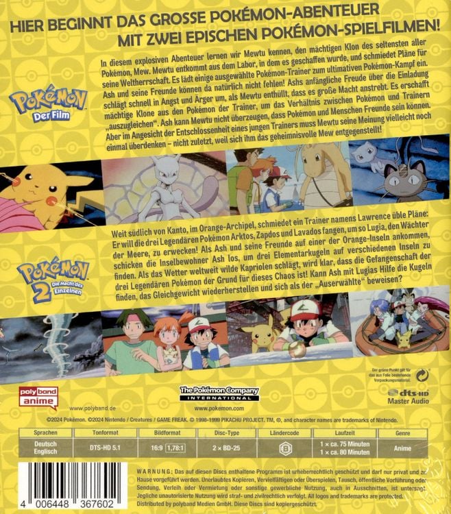 Produktbild: Pok&eacute;mon - Der Film / Pok&eacute;mon 2 - Doppelpack [2 BRs]