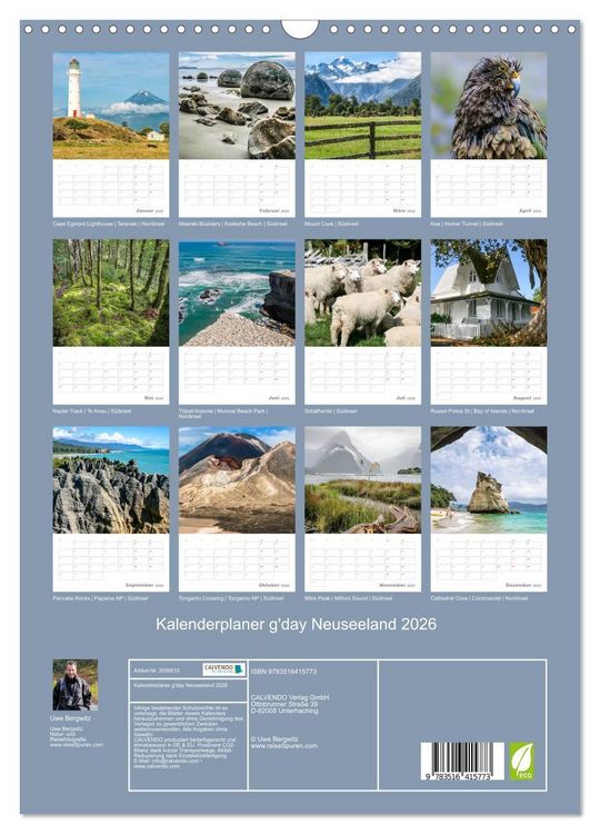 Produktbild: Kalenderplaner g'day Neuseeland 2026 (Wandkalender 2026 DIN A3 hoch), CALVENDO Monatskalender