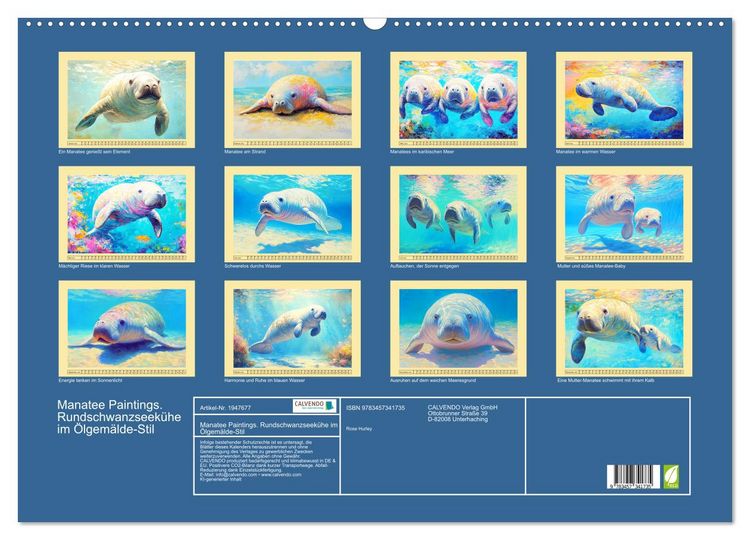 Produktbild: Manatee Paintings. Rundschwanzseek&uuml;he im &Ouml;lgem&auml;lde-Stil (Wandkalender 2026 DIN A2 quer), CALVENDO Monatskalender