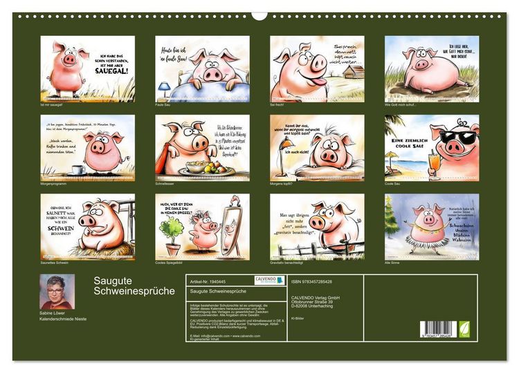Produktbild: Saugute Schweinespr&uuml;che (Wandkalender 2026 DIN A2 quer), CALVENDO Monatskalender