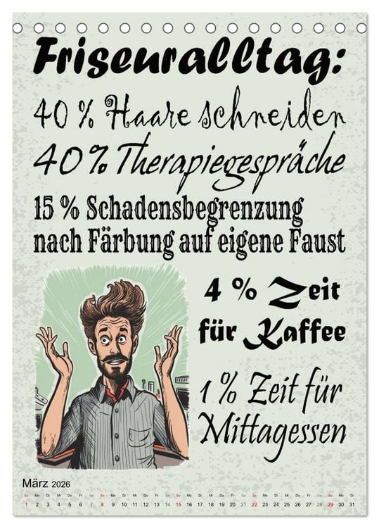 Produktbild: Haarige Friseurspr&uuml;che (Tischkalender 2026 DIN A5 hoch), CALVENDO Monatskalender