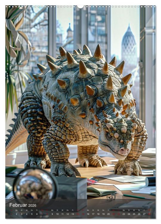Produktbild: Dinos unterwegs: Urzeitriesen erkunden unsere Welt (Wandkalender 2026 DIN A2 hoch), CALVENDO Monatskalender