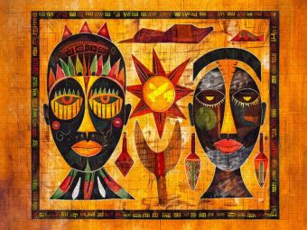 Produktbild: CALVENDO Puzzle Abstrakte Masken und afrikanische Gesichter | 1000 Teile Lege-Gr&ouml;&szlig;e 64x48cm Foto-Puzzle f&uuml;r gl&uuml;ckliche Stunden