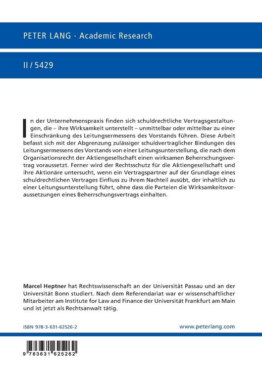 Produktbild: Einschr&auml;nkungen der Leitungsmacht des Vorstands der Aktiengesellschaft durch Vertrag