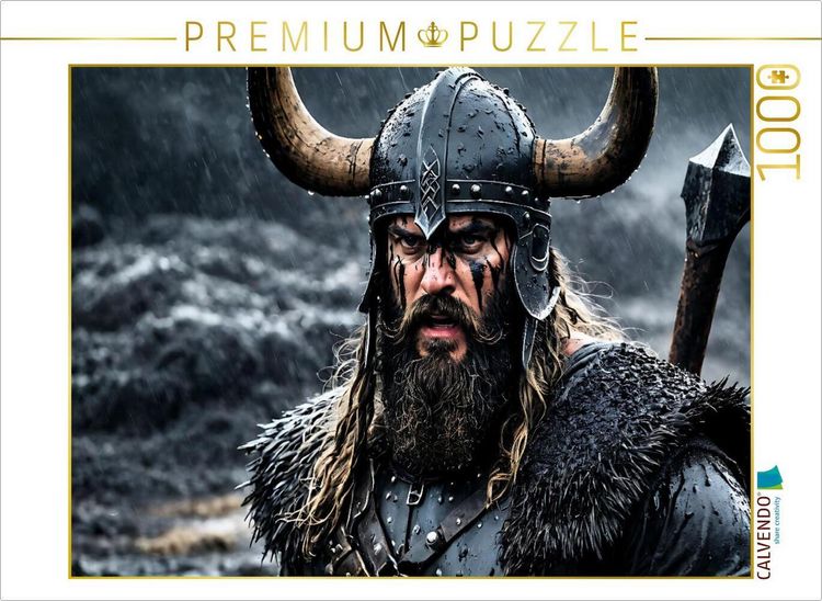Produktbild: CALVENDO Puzzle Grimmiger Wikingerkrieger mit geh&ouml;rntem Helm | 1000 Teile Lege-Gr&ouml;&szlig;e 64x48cm Foto-Puzzle f&uuml;r gl&uuml;ckliche Stunden