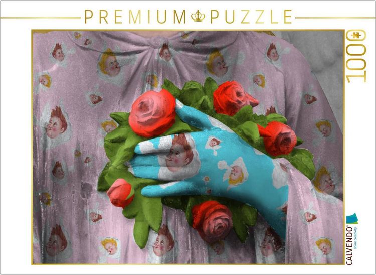 Produktbild: CALVENDO Puzzle Hand einer Engelfigur h&auml;lt rote Rosen, Friedh&ouml;fe an der Bergmannstra&szlig;e, Berlin | 1000 Teile Lege-Gr&ouml;&szlig;e 64x48cm Foto-Puzzle f&uuml;r gl&uuml;ckli