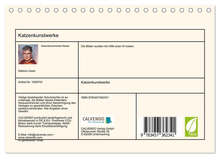 Produktbild: Katzenkunstwerke (Tischkalender 2026 DIN A5 quer), CALVENDO Monatskalender