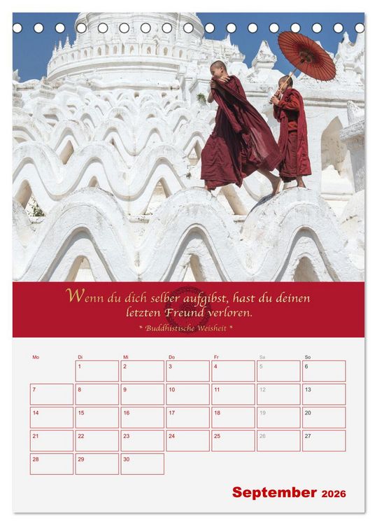 Produktbild: Buddhistische Weisheiten - DER ROTE SCHIRM (Tischkalender 2026 DIN A5 hoch), CALVENDO Monatskalender