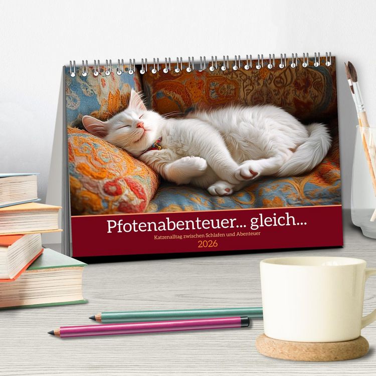 Produktbild: Pfotenabenteuer gleich (Tischkalender 2026 DIN A5 quer), CALVENDO Monatskalender