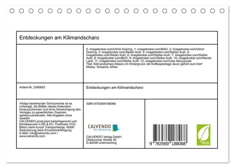 Produktbild: Entdeckungen am Kilimandscharo (Tischkalender 2027 DIN A5 quer), CALVENDO Monatskalender