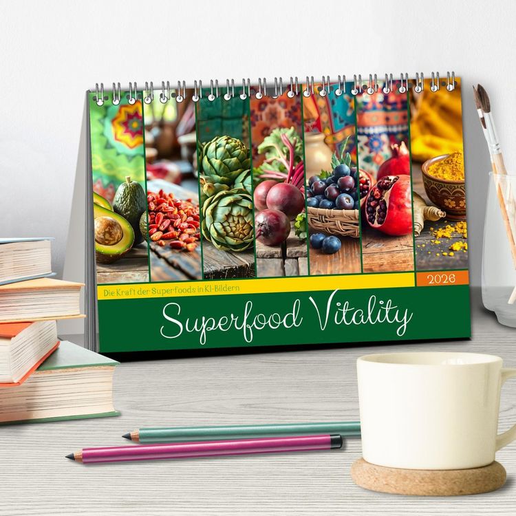 Produktbild: Superfood Vitality - Die Kraft der Superfoods in KI-Bildern (Tischkalender 2026 DIN A5 quer), CALVENDO Monatskalender