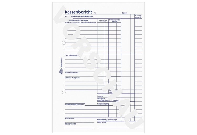 Produktbild: AVERY Zweckform Kassenbericht 50 Originale DIN A5 50 Blatt