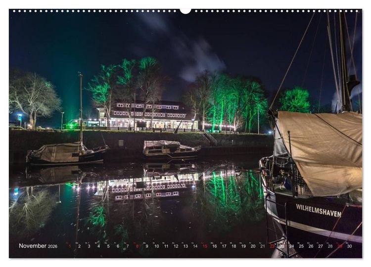 Produktbild: Nachts in Wilhelmshaven Edition mit maritimen Motiven (Wandkalender 2026 DIN A2 quer), CALVENDO Monatskalender