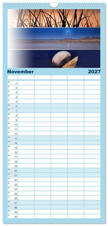 Produktbild: Familienplaner 2027 - K&uuml;stenstreifen an der Nordsee mit 5 Spalten (Wandkalender, 21 x 45 cm) CALVENDO