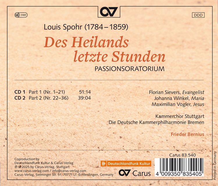 Produktbild: Sievers/Winkel/Bernius/Kammerchor Stuttgart: Heilands letzte
